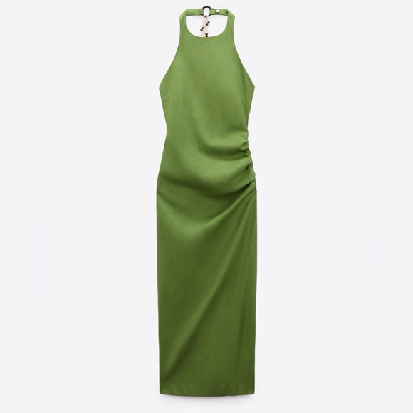 Zara Dresses & Skirts - Zara Olive Green Halter Maxi Dress